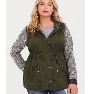 Torrid Olive Marled Mixed Media Anorak Jacket - 4x